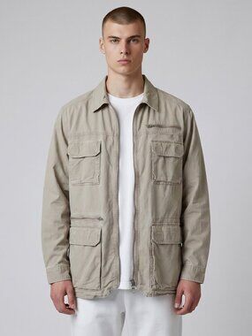 LL Bean Sportsman Jacket Men's Size L Tall LT Khaki Twill Vintage Outdoorsman